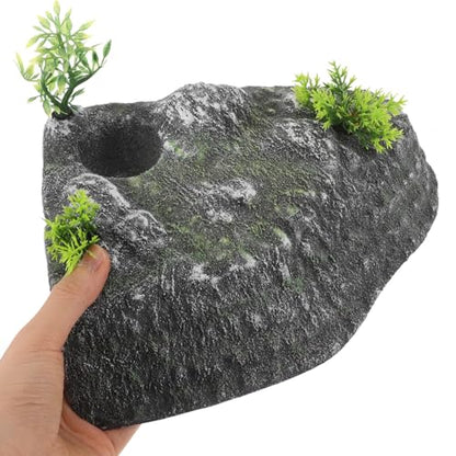 ABOOFAN Turtle Basking Platform and Climbing Ramp Resin Stone Aquarium Decor with Floating Reptile Dock for Turtle Habitat and Pet Terrarium Hideout