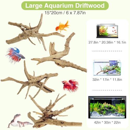 Tfwadmx Natural Driftwood for Aquarium, 6-8" 4 Pcs Wood Aquarium Decorations Fish Tank Log Reptile Tree Branches, Assorted Spider Wood Branch - size: Spiderwood（6-8 inch pack of 4）