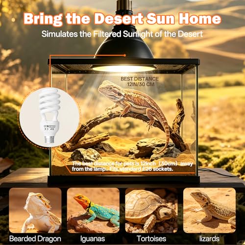 UVB Reptile Light Bulbs 10.0: 26W High Output UVB Light for Bearded Dragon, 2 Pack UVA UVB Light for Reptiles, Reptile UVB Bulb Compact Fluorescent Terrarium Lamp for Tortoises- UV Sensor Test Card - size: 6.5INCH-10.0