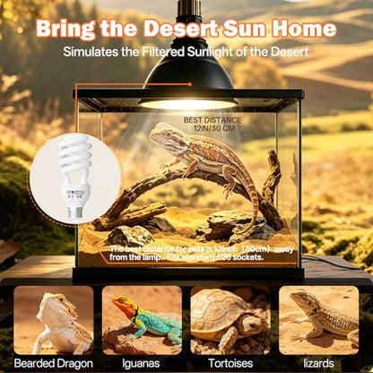 UVB Reptile Light Bulbs 10.0: 26W High Output UVB Light for Bearded Dragon, 2 Pack UVA UVB Light for Reptiles, Reptile UVB Bulb Compact Fluorescent Terrarium Lamp for Tortoises- UV Sensor Test Card - size: 6.5INCH-10.0