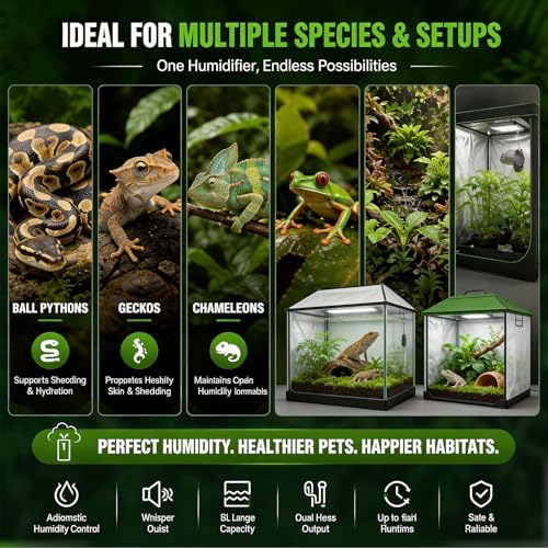 Automatic Reptile Fogger Humidifier with Smart Humidity Control, 5L Large Tank, 70" External Sensor Probe, Dual Hose Terrarium Humidifier for Ball Python, Chameleon, Gecko, Frog, Vivarium & Grow Tent