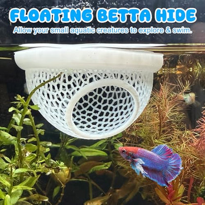 Floating Betta Hide & Shrimp Cave – All-in-One Aquarium Hammock, Feeder, and Safe Resting Spot for Stress-Free Fish Tanks - color: Ivory
