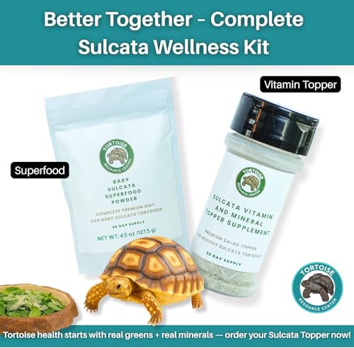 Baby Sulcata Tortoise Food Bundle | Superfood Powder + Vitamin & Mineral Topper | Complete Premium Diet & Nutrition for Baby Sulcata Tortoises | 30 Day Supply