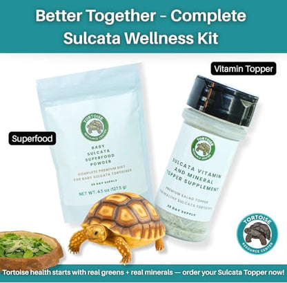 Baby Sulcata Tortoise Food Bundle | Superfood Powder + Vitamin & Mineral Topper | Complete Premium Diet & Nutrition for Baby Sulcata Tortoises | 30 Day Supply