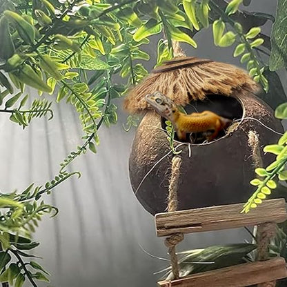 Gecko Tank Accessories,Grested Gecko Coconut Hideout Hut with Ladder Reptile Hanging Plants Climbing Bearded Dragon Hammock Flexible Jungle Vine Leaves Terrarium Decor - style: 【Style C】
