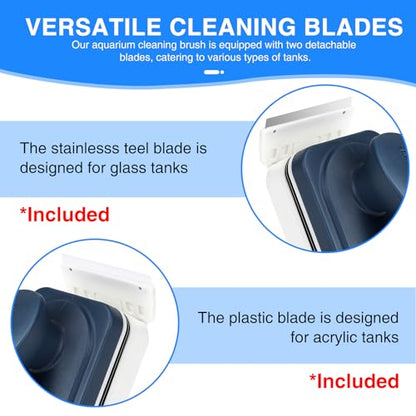fishkeeper Aquarium Strong Magnetic Glass Cleaner Brush, Fish Tank Algae Magnet Cleaning Tool with 2 Detachable Scrapers, Mag Float Scrubber for 0.2 Inch Glass and Acrylic Tanks | Super Magnetic Fish Tank Cleaner Brush with 2 Scrapers, Self-floating Mag F