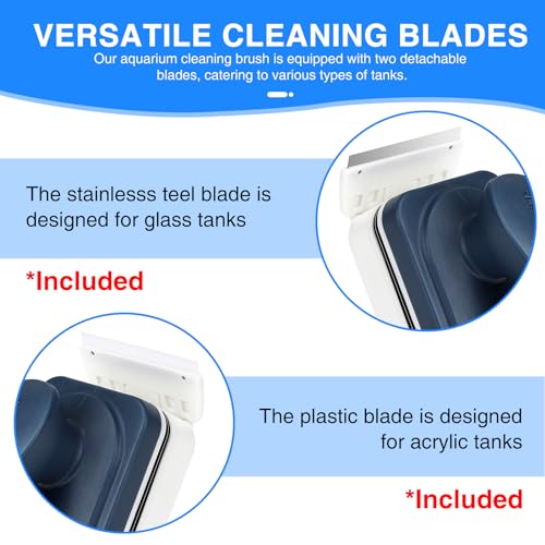 fishkeeper Aquarium Strong Magnetic Glass Cleaner Brush, Fish Tank Algae Magnet Cleaning Tool with 2 Detachable Scrapers, Mag Float Scrubber for 0.2 Inch Glass and Acrylic Tanks | Super Magnetic Fish Tank Cleaner Brush with 2 Scrapers, Self-floating Mag F