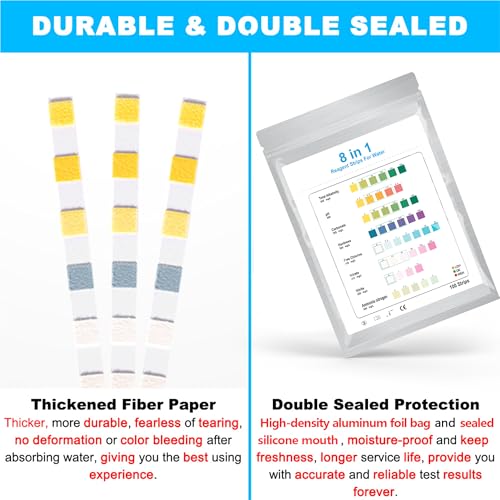 DaToo 8 in 1 Aquarium Test Kit Fish Tank Test Strips Accurate Water Quality Testing Strips for Ammonia PH Total Alkalinity Carbonate Hardness Free Chlorine Nitrate Nitrite Temperature (100 Strips) - size: 100 Strips