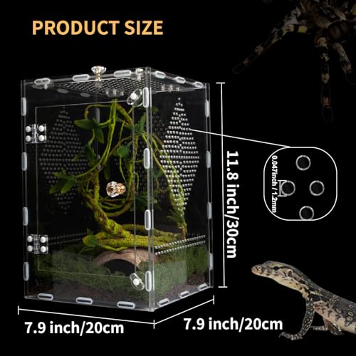 Acrylic Reptile Terrarium Easy Assembly, 360° Clear & Keep Pet Secure Design for Jumping Spiders, Tarantulas, Geckos Scratch-Resistant Large Ventilated Habitat Terrarium for Arachnids 11.8*7.9*7.9in - size: Large-11.8*7.9*7.9in
