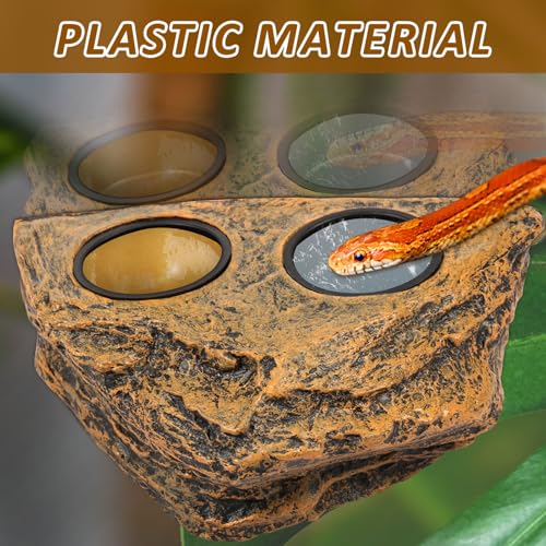 Reptile Magnetic Feeder Ledge, Reptile Food Water Dish with 2Pcs Bowls, Double Bowl Gecko Feeder Ledge, Reptile Feeding Bowl, Lizard Feeding Ledge for Lizard Crested Gecko