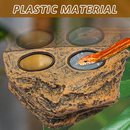 Reptile Magnetic Feeder Ledge, Reptile Food Water Dish with 2Pcs Bowls, Double Bowl Gecko Feeder Ledge, Reptile Feeding Bowl, Lizard Feeding Ledge for Lizard Crested Gecko