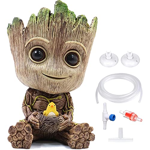 TEEMO Aquarium Groot Air Bubbler Decorations, Air Bubbler Resin Brown Decorations for Fish Tank. - size: Medium