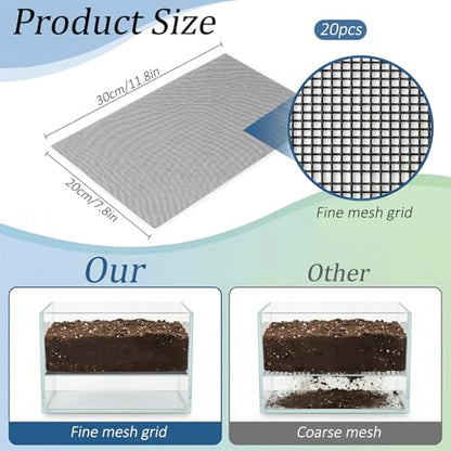 20 Pcs Drainage Mesh for Plant Pots, Mesh for Plants | 12 x 8 Inch Plastic Screen Meshs Pads, Prevents Soil Leakage (Black)