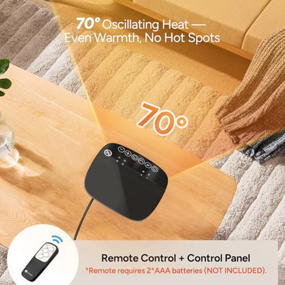 DR.PREPARE 1500W Small Space Heater for Indoor Use, Portable PTC Ceramic Electric Heater with Thermostat, Oscillation, Remote, 12H Timer, 3 Heat Modes + Fan + ECO Mode, Safe Heater for Office Bedroom - size: 9.7''H/ 70° Auto Oscillation