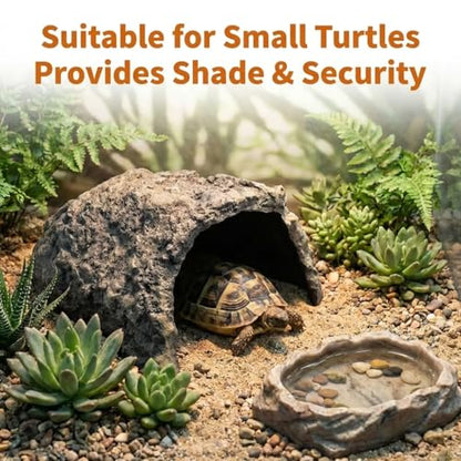 Large Size Rock Cave Habitat Hideout for Reptiles & Amphibians, Terrarium & Aquarium Decor, Perfect Hide Cave for Bearded Dragons, Lizards, Snakes, Turtles, Geckos, Tortoises & Small Animals