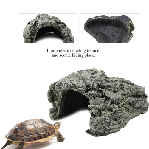 lyrlody Fish Hiding Cave, Reptile Hideout Cave, Aquarium Decoration for Gecko, Axolotl, Small Animal Basking Hide Crawling Terrace Made of Safe Resin Simulated Rock Design (B-025A Small Cave)