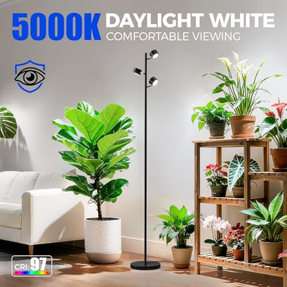 Barrina T1X3 Standing Grow Lights for Indoor Plant, 6FT 30W 5000K High PPFD | Vertical Plant Lights for Growing, Tall Plant, Adjustable 3 Heads, 6 Foot with Foot Switch, Full Spectrum, Heat Dissipation - size: 30W-6FT-3 Heads