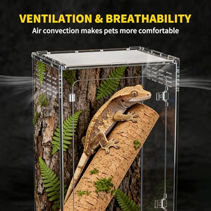 Reptile Tall Terrarium,11 Gollon Vertical PC Terrarium,12"x12"x18" Habitat Enclosure with Front Openning Door and Top Screen Ventilation for Geckos, Snakes,Tree Frogs,Chameleon,Bearded Dragons - size: 12"*12"*18"