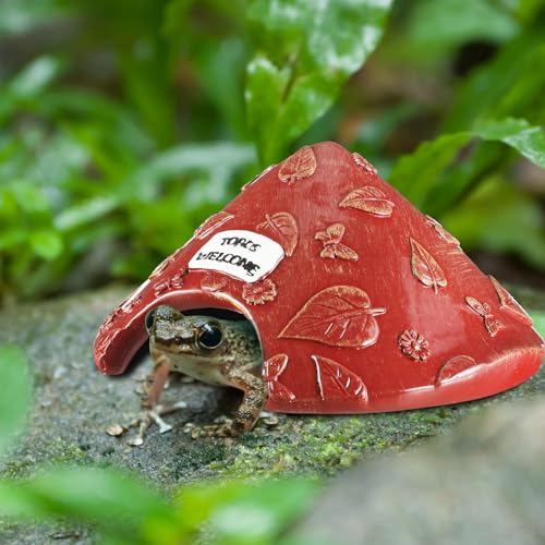Toad House for Outside Garden, Frog House 8 x 8 x 3.9 Inch Reptile Hide Cave for Toad Frog Turtle Lizard Aquarium Fish(Red) - color: Red