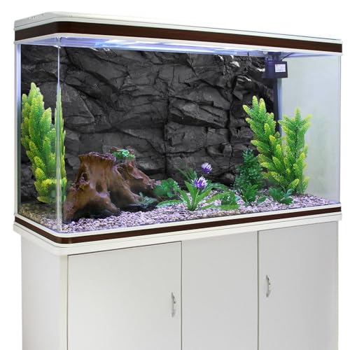AWERT Stone Aquarium Background Black Rock Fish Tank Background Rocky Terrarium Background Vinyl, 72x24in180x60cm