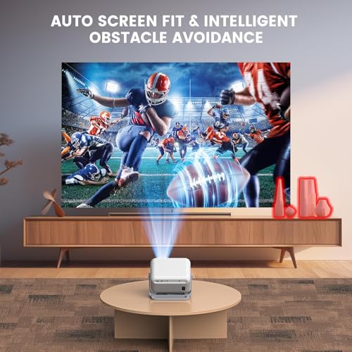 【Officially-Licensed Streaming APP & Native 1080P 4K Support】Smart Projector with WiFi and Bluetooth, Auto Focus & Keystone, 270° Rotation, Movie Projector for Outdoor Bedroom Home Office