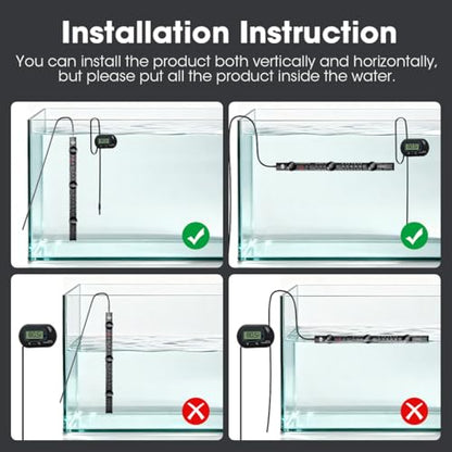 MQ Submersible Aquarium Heater Auto Thermostat, 500W Fish Tank Heater with LCD Digital Aquarium Thermometer, Shatter-Proof and Blast-Proof - size: 500W for 55-80 Gallon