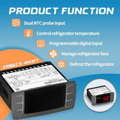 XR06CX-4N1F1 Thermostat Controller with Sensor Probe for Dixell | Programmable Temperature Controller Replacement for Dixell XR06CX 4N1F1. Perfect for 120V Commercial Refrigerators Freezer - size: XR06CX-4N1F1