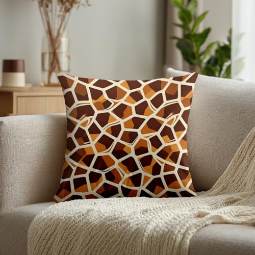 Brown Giraffe Print Throw Pillow Covers, Abstract Animal Skin Cushion Cases Digital Blended Hidden Zipperl Decorative Pillow Covers Square 16X16 in 2 Pcs - color: Brown Giraffe Print 1 Brown03, size: 16" x 16" (Pack of 2)