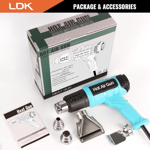LDK Heat Gun, Heavy Duty Heating Gun Variable Temperature Control | 1.5s Fast Heating 140°F~1100°F Hot Air Gun Kit with 4 Nozzles for Crafting Shrink Tubing Vinyl Wrap - color: Blue 2000w