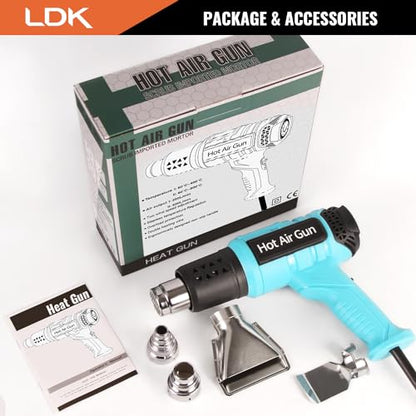 LDK Heat Gun, Heavy Duty Heating Gun Variable Temperature Control | 1.5s Fast Heating 140°F~1100°F Hot Air Gun Kit with 4 Nozzles for Crafting Shrink Tubing Vinyl Wrap - color: Blue 2000w