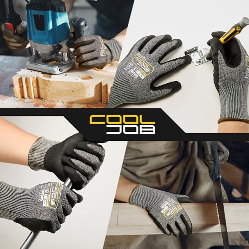 COOLJOB ANSI A7 Cut Resistant Gloves, Cut Proof Work Gloves with Grip, Touchscreen, for Men and Women, Used for Construction, Warehouse, Glass Handling, Wood Work, Grey XLarge, 3 Pairs - size: X-Large, style: A7 Pack of 3