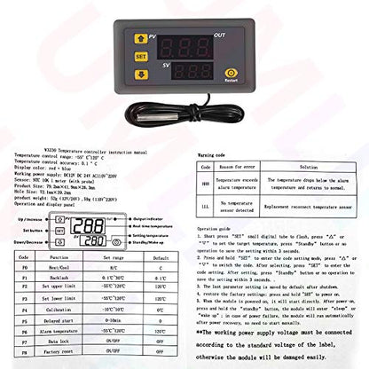 W3230 DC 12V 20A LED Digital Temperature Controller Thermostat Thermometer Temperature Control Switch Sensor Meter（DV12V） - color: DC 12V