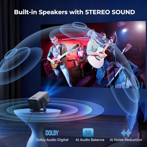 [2000 ANSI Daylight Visible] Native 1080P Smart Video Projector 4K 8K Input, Android 14 Projecteur Portatif with HiFi Sound, Auto Focus & Keystone, WiFi Bluetooth Home Theater for iPhone/Netflix X7