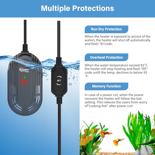 hygger Small Aquarium Heater, 50W Submersible Betta Fish Tank Heater with Adjustable Temperature External Controller, Turtle Heater with LED Display for up to 10 Gallon Tanks - size: 50W