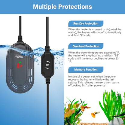 hygger Small Aquarium Heater, 150W Submersible Betta Fish Tank Heater with Adjustable Temperature External Controller, Turtle Heater with LED Display for up to 25 Gallon Tanks - size: 150W