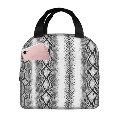 Women Snake Print Insulated Lunch Bag Leakproof | Snake Skin White Silver, Durable Thermal Cooler Tote, Waterproof & Leakproof for Work, Picnic & Travel - color: Pattern (842)