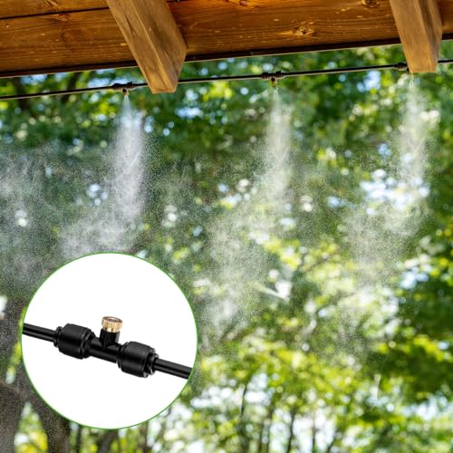 Yaocom 164 ft Misting Cooling System Misters for Outside Patio Backyard Mist Hose Kit for Garden 50 Brass Mister System 4 PE Antioxidant Adapters 3/4" for Garden Greenhouse Trampoline for Waterpark