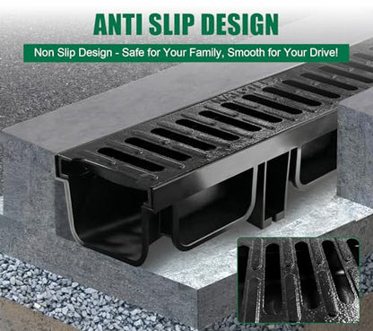 2 Pack 19.7x5.5x3.9in B125 Trench Drain with Ductile Iron Grate | Driveway Heavy Duty Channel Drainage System Fluorocarbon Paint Anti Corrosion Garage Parking Lot Concrete Patio