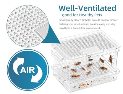 Cricket Keeper – Insect Breeding Box with Feeding Door for Crickets, Dubia Roaches, Mealworms, Transparent Ventilated Cage, Easy Clean Critter Keeper for Reptiles, Live Feeder Insect Container