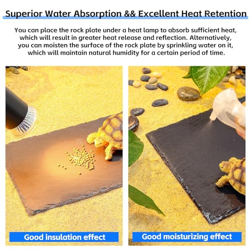 12x8 Natural Slate Basking Platform for Reptiles & Turtles | Non-slip rough slate platform for secure climbing. Holds heat to warm reptiles. feeding tray. Porous slate absorbs water. - size: 12'' x 8''
