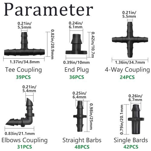 220PCS 1/4" Drip Irrigation Kit Barbed Connectors, Straight Barb, Tee, Single Barb, End Plug, Elbow, 4 Way Coupling Irrigation Fittings for Garden Lawn Flower Pot - size: 220PCS- Barbed Connectors