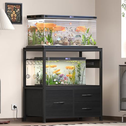 Heybly 20-29 Gal Fish Tank Stand with Drawer, Power Outlet,330lbs HAS001BK | Aquarium Stand,Heavy Duty Metal Frame for Fish Tank, Turtle & Reptile Terrarium, 31.5" x 15.7" Top, Black - color: Black, size: 20-29 gal
