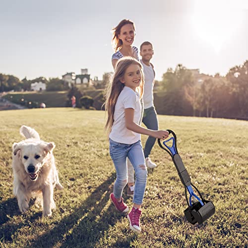 Non-Breakable Pooper Scooper for Dogs and Cats with Long Handle High Strength Material and Durable Spring for Easy Grass and Gravel Pick Up - color: Dark Blue