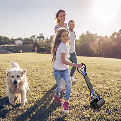 Non-Breakable Pooper Scooper for Dogs and Cats with Long Handle High Strength Material and Durable Spring for Easy Grass and Gravel Pick Up - color: Dark Blue