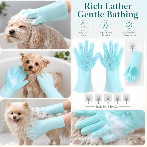 Dog Washing Gloves, Silicone Pet Grooming Gloves for Shedding & Bathing | 5-Finger Design Reaches Hard-to-Clean Areas | Removes Loose Hair | Provides Gentle Massage During Grooming