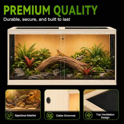 120 Gallon Reptile Tank with Leg Stand, Bearded Dragon Tank, 4x2x2 Reptile Enclosure with Clear Tempered Glass Side Panels, Front Sliding Doors and Ventilated Mesh Roof, Oak - color: Oak