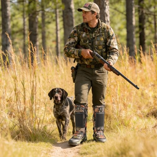 Snake Gaiters, 1200D Waterproof Snake Chaps Snake Gaiters for Men Women, Adjustable Snake Bite Protection Snake Guards for Legs Men, Snake Proof Gaiters for Hiking Hunting - color: Camo