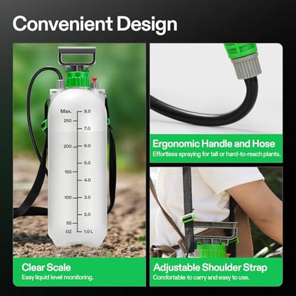 VIVOSUN 2.1 Gal/8L Pump Sprayer, Garden Water Sprayer | for Plants, Weeds & Lawn Care, with 3 Nozzles, 50'' Long Hose & Pressure Relief Valve - size: 2.1 gal