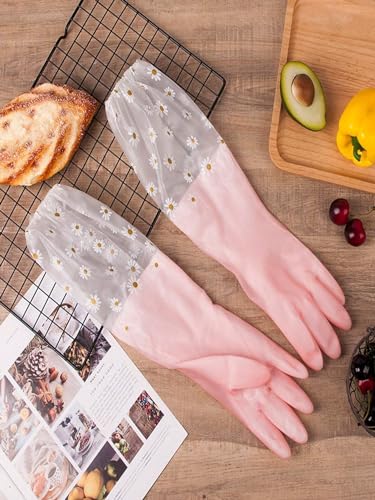 Reusable Rubber Latex PVC Flock Lined Long Elbow Hand Gloves | 3 Pair Combo, Safety Gloves for Dish-Washing, Cleaning, Gardening, Laundry, Sanitation, and Lab Work