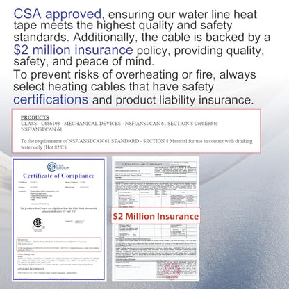 HEATIT Drinking Water In-Pipe Heat Cable Self-Regulating CSA Certified 25ft | Built-in GFCI plug increases protection during operation. Protects drinking pipes from freezing without external wrapping. - color: 25 Feet